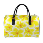 Yellow Frangipani Pattern Print Leather Duffle Bag