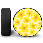 Yellow Frangipani Pattern Print Leather Spare Tire Cover