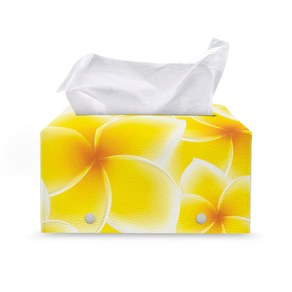 Yellow Frangipani Pattern Print Leather Tissue Box Cover