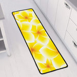 Yellow Frangipani Pattern Print Long Kitchen Mat