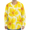 Yellow Frangipani Pattern Print Long Sleeve Baseball Jersey