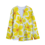 Yellow Frangipani Pattern Print Long Sleeve Short Coat