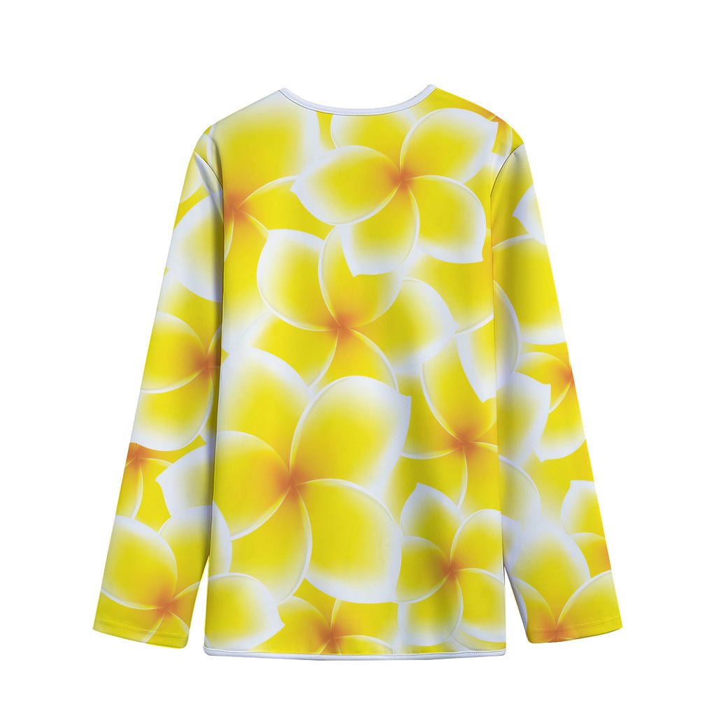 Yellow Frangipani Pattern Print Long Sleeve Short Coat