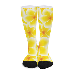 Yellow Frangipani Pattern Print Long Socks