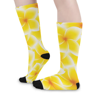 Yellow Frangipani Pattern Print Long Socks