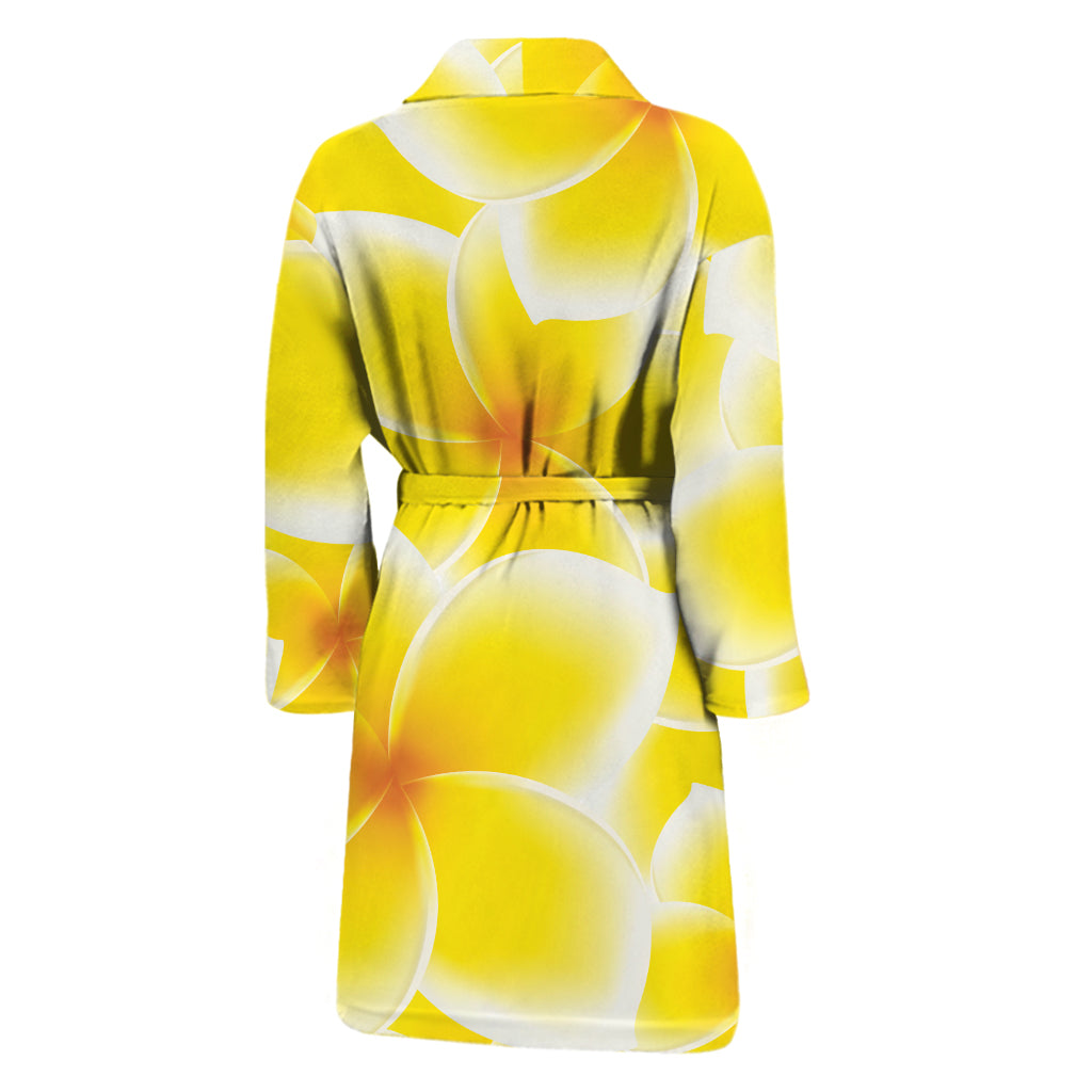 Yellow Frangipani Pattern Print Men's Bathrobe