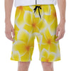 Yellow Frangipani Pattern Print Men's Beach Shorts