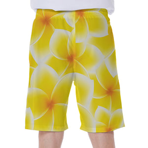 Yellow Frangipani Pattern Print Men's Beach Shorts