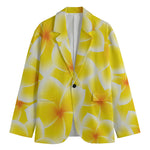 Yellow Frangipani Pattern Print Men's Blazer