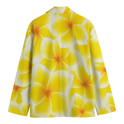 Yellow Frangipani Pattern Print Men's Blazer