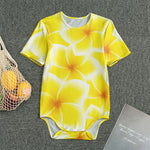 Yellow Frangipani Pattern Print Men's Bodysuit