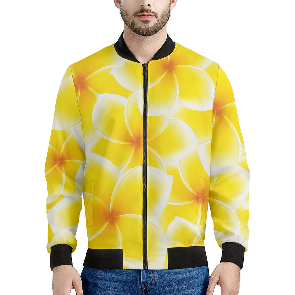 Yellow Frangipani Pattern Print Men's Bomber Jacket