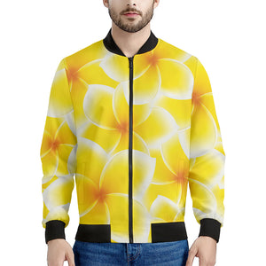 Yellow Frangipani Pattern Print Men's Bomber Jacket