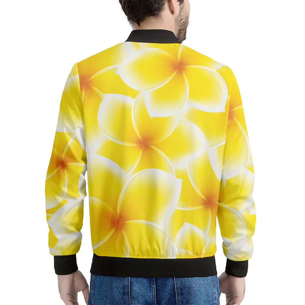 Yellow Frangipani Pattern Print Men's Bomber Jacket