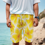 Yellow Frangipani Pattern Print Men's Cargo Shorts