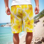 Yellow Frangipani Pattern Print Men's Cargo Shorts