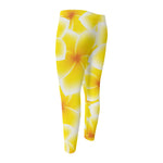 Yellow Frangipani Pattern Print Men's Compression Pants