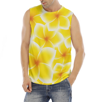 Yellow Frangipani Pattern Print Men's Fitness Tank Top