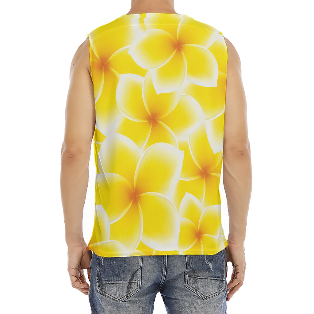 Yellow Frangipani Pattern Print Men's Fitness Tank Top
