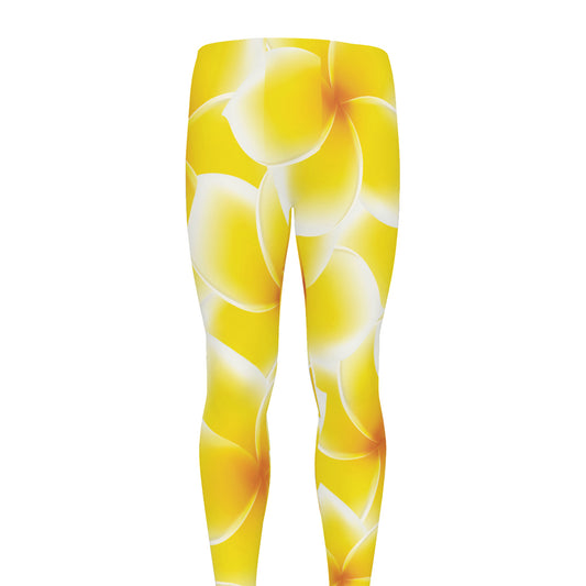 Yellow Frangipani Pattern Print Men's leggings