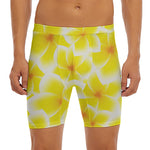 Yellow Frangipani Pattern Print Men's Long Boxer Briefs