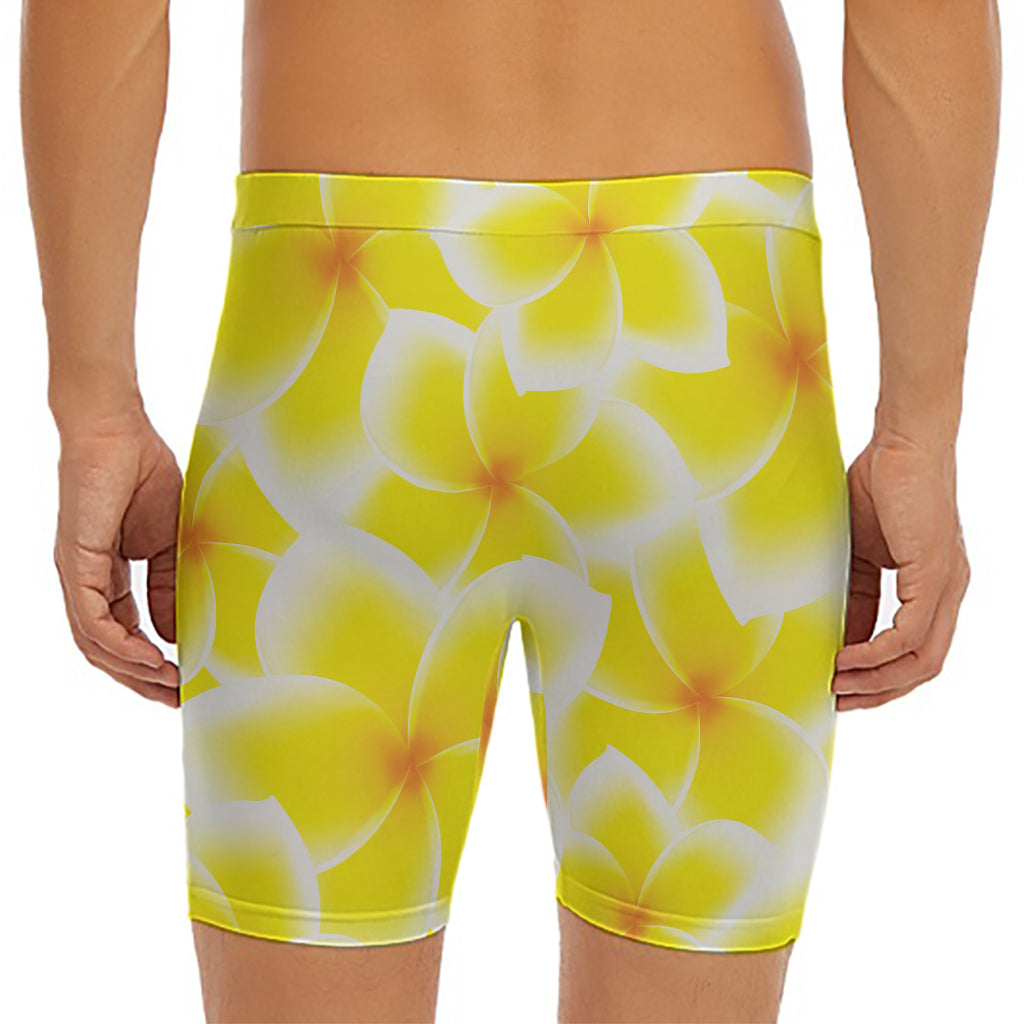 Yellow Frangipani Pattern Print Men's Long Boxer Briefs