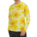 Yellow Frangipani Pattern Print Men's Long Sleeve Rash Guard