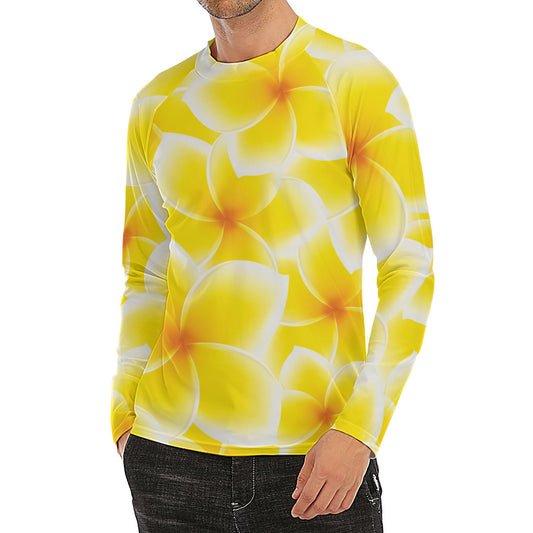Yellow Frangipani Pattern Print Men's Long Sleeve Rash Guard