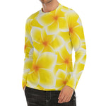 Yellow Frangipani Pattern Print Men's Long Sleeve Rash Guard