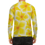 Yellow Frangipani Pattern Print Men's Long Sleeve Rash Guard