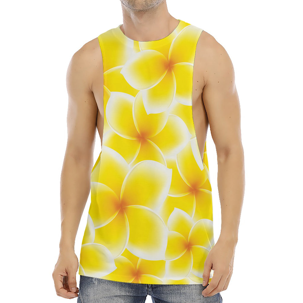 Yellow Frangipani Pattern Print Men's Muscle Tank Top