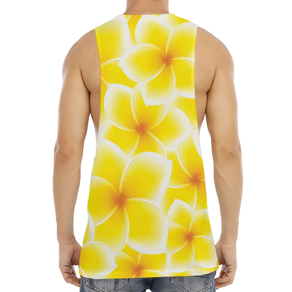Yellow Frangipani Pattern Print Men's Muscle Tank Top