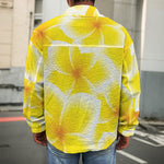 Yellow Frangipani Pattern Print Men's Shirt Jacket
