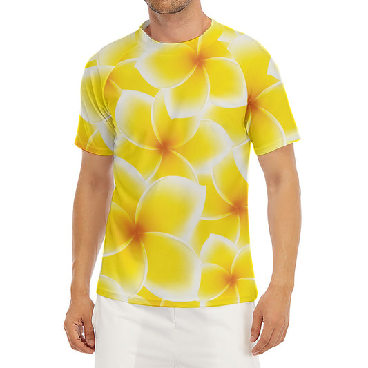 Yellow Frangipani Pattern Print Men's Short Sleeve Rash Guard