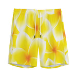 Yellow Frangipani Pattern Print Men's Sports Shorts