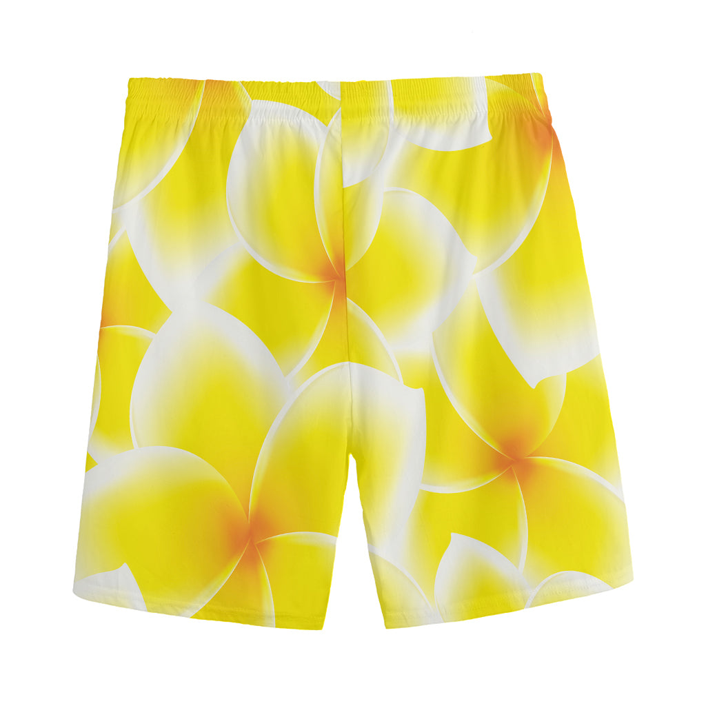 Yellow Frangipani Pattern Print Men's Sports Shorts