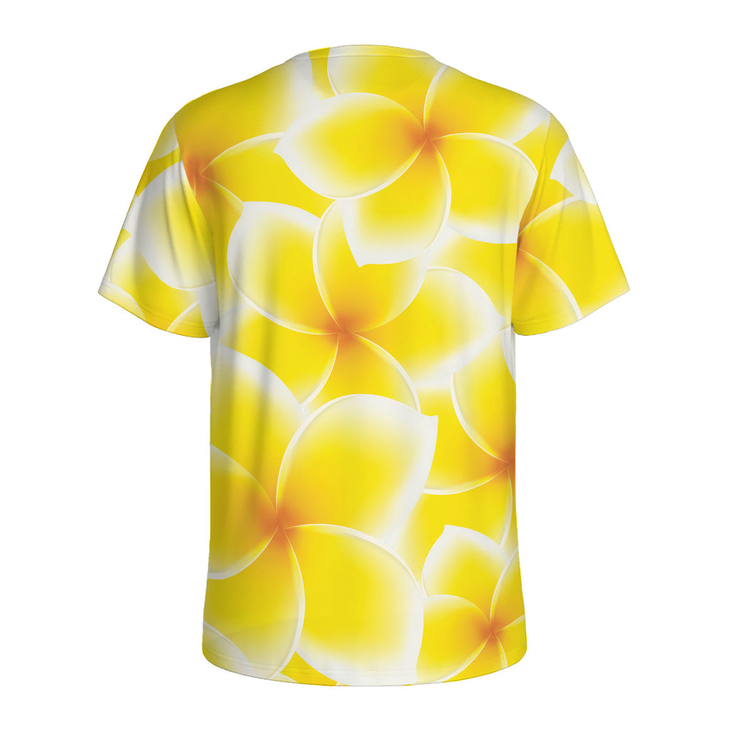 Yellow Frangipani Pattern Print Men's Sports T-Shirt