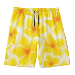Yellow Frangipani Pattern Print Men's Swim Trunks