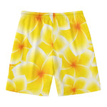 Yellow Frangipani Pattern Print Men's Swim Trunks
