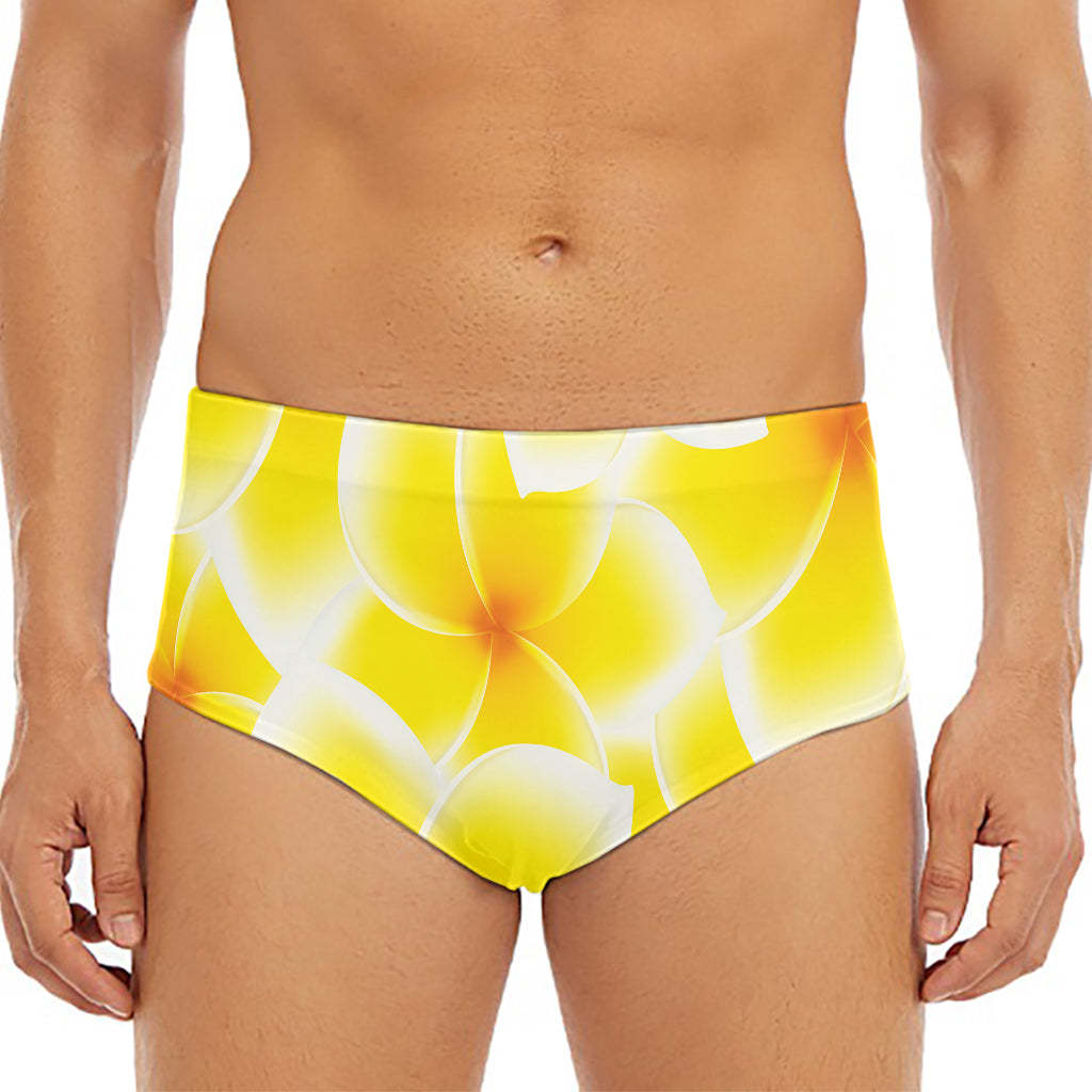 Yellow Frangipani Pattern Print Men's Triangle Swim Briefs