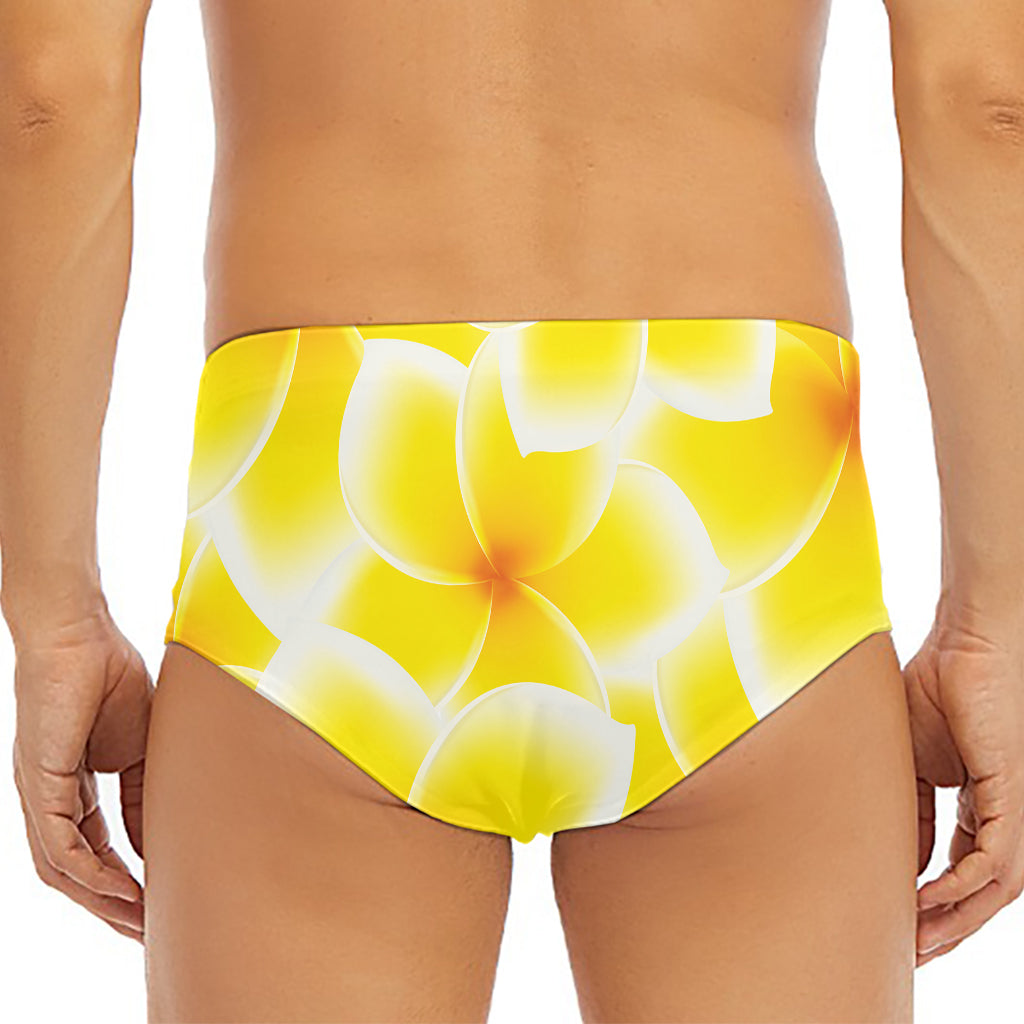 Yellow Frangipani Pattern Print Men's Triangle Swim Briefs