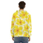 Yellow Frangipani Pattern Print Men's Velvet Pullover Hoodie