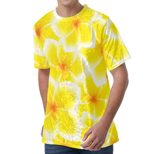 Yellow Frangipani Pattern Print Men's Velvet T-Shirt