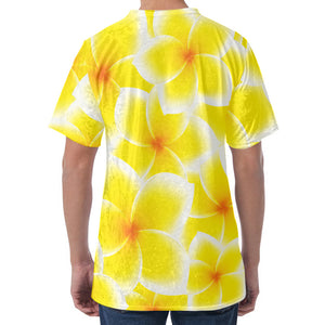 Yellow Frangipani Pattern Print Men's Velvet T-Shirt