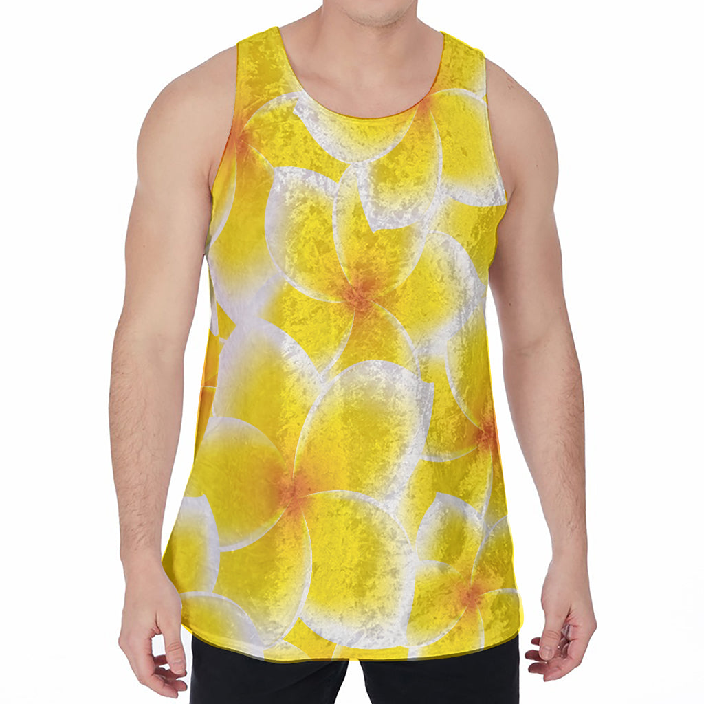 Yellow Frangipani Pattern Print Men's Velvet Tank Top