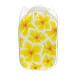 Yellow Frangipani Pattern Print Mesh Laundry Hamper