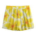Yellow Frangipani Pattern Print Mesh Shorts