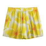 Yellow Frangipani Pattern Print Mesh Shorts