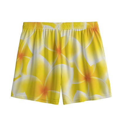 Yellow Frangipani Pattern Print Mesh Shorts