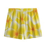 Yellow Frangipani Pattern Print Mesh Shorts